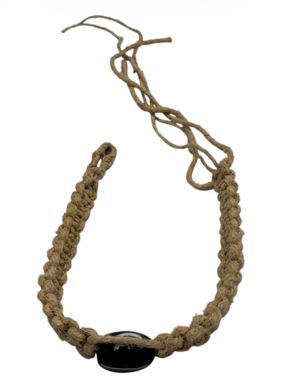 1 Of 1 15.5” Handmade Thick Hemp 6.5” Adjustable Necklace W/ Glass Pendant